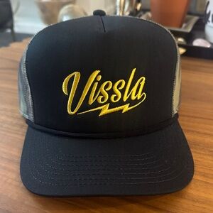 VISSLA Black Trucker Hat with Gold Script Logo